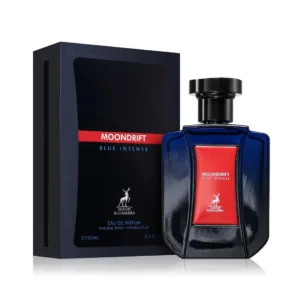 Moondrift-Blue-intense-perfume-bottle-beside-box-against-white-background Maison Alhambra Moondrift Blue Intense 100ml